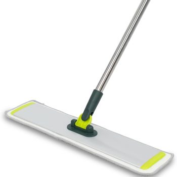 Microfiber Flat Mop — A dual-use dry/wet floor cleaning tool including 2 reusable mop pads. Suitable for multiple surfaces, easily removing dust from hardwood, laminate, and tile floors. Features a telescopic stainless steel handle and a flexible swivel mop head.
