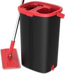 Flat Floor Mop and Bucket Set for Professional Home Floor Cleaning System with Aluminum Handle/2-Washable Microfiber Pads Perfect Home + Kitchen Cleaner for Hardwood, Laminate, Tiles, Vinyl