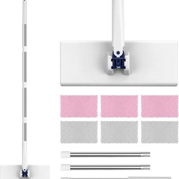 Mini Mop with 6 Washable Mop Pads — Multi-Functional Household Dusting Tool for Cleaning Walls, Windows, and Ceilings; A Dual Wet/Dry "Hands-Free" Mop for Floors in Homes, Kitchens, and Bathrooms; Features a Hands-Free Flat-Head Design and a 47-Inch Handle