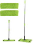 Green Flat Mop — A long-handled floor cleaning mop; a compact dry-mopping tool and essential household cleaning aid suitable for wood, tile, laminate, and marble flooring.
