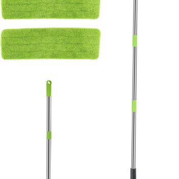 Green Flat Mop — A long-handled floor cleaning mop; a compact dry-mopping tool and essential household cleaning aid suitable for wood, tile, laminate, and marble flooring.