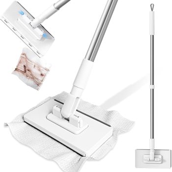 Mini Mop — Hands-free disposable pad mop; makes mopping effortless; a flat dust mop ideal for cleaning tight spaces; features a quick 1-second setup.