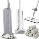 360-Degree Hands-Free Self-Wringing Floor Cleaning Mop, Microfiber Flat Mop (Includes 6 Washable Replacement Pads)—Hands-Free Design, Suitable for Hardwood Floors & Window Cleaning (White)