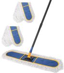 24-Inch Commercial Dust Mop – Heavy-Duty Floor Duster, Includes 2 Reusable Cotton Mop Pads, 59-Inch Long Handle; Wet & Dry Flat Mop Suitable for Hardwood, Marble, Laminate, Tile, Concrete, and Garage Floors (Blue)