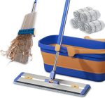 Self-Wringing Microfiber Flat Mop & Bucket Set—Features an Extra-Large 16.5-Inch Mop Head and 55-Inch Extended Handle; Suitable for Floor & Wall Cleaning; Includes 5 Microfiber Mop Pads and a Collapsible Bucket; Wet & Dry Use