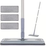 Flat Mop Set (Includes 3 Mop Pads): Microfiber Floor Cleaning Mop with a 29–49 Inch Adjustable Handle—Dedicated Dust Mop for Hardwood Floors—Suitable for Dry and Wet Cleaning of Laminate, Wood, Tile, Vinyl, and Wall Surfaces (Bathroom/Kitchen/Home Essentials)