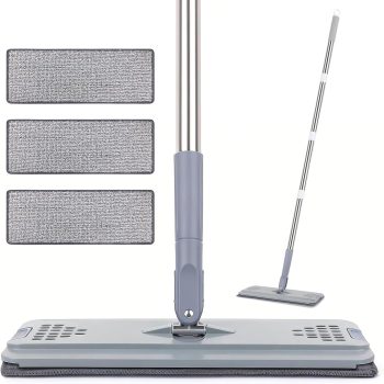 Flat Mop Set (Includes 3 Mop Pads): Microfiber Floor Cleaning Mop with a 29–49 Inch Adjustable Handle—Dedicated Dust Mop for Hardwood Floors—Suitable for Dry and Wet Cleaning of Laminate, Wood, Tile, Vinyl, and Wall Surfaces (Bathroom/Kitchen/Home Essentials)