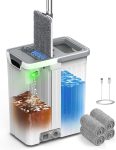 Mop and Bucket Set (with Auto-Pump) — Features a 3-Compartment Design to Completely Separate Clean and Dirty Water; Flat-Head Mop and Bucket System with Built-in Wringer and Wheels; Includes 4 Reusable Microfiber Mop Pads; Features a One-Touch Water Dispensing Function, Designed Specifically for Home Cleaning