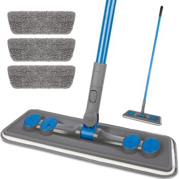 Microfiber Floor Cleaning Mop – Suitable for Laminate, Wood, Vinyl, and Tile Floors; Wet & Dry Use; Ideal for Cleaning Kitchens, Bathrooms, and Walls; Includes 3 Washable Chenille Mop Pads