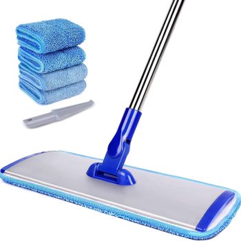 18-Inch Professional Microfiber Floor Cleaning Mop: Flat Mop with Stainless Steel Handle, Includes 4 Reusable Mop Pads and a Cleaning Brush—Microfiber Mop Designed Specifically for Hardwood Floors (18-Inch Model)