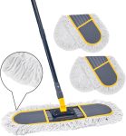 24-Inch Commercial Dust Mop — Heavy-duty floor dusting and sweeping tool; includes 2 replacement mop pads; a large-format dual-use dry/wet flat mop suitable for cleaning hardwood, marble, laminate, tile, concrete, and garage floors (Gray).