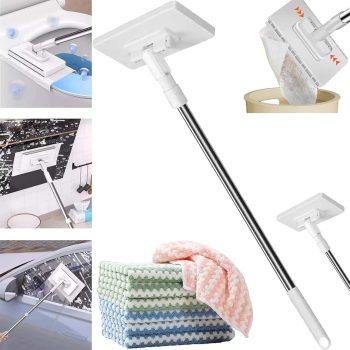 Mini Mop, 2026 Upgraded Disposable Dust Mop, Zero Touch Mini Mops, Convenient Cloth Changing Mops for Kitchen Counter, Foldable 100cm Adjustable Long Handle Mopping Stick (1*mop+5*Cloth)