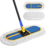 Commercial-Grade Floor Dust Mop: Industrial-grade dry/wet mop kit, includes 2 washable mop pads; suitable for cleaning hardwood, vinyl, and laminate flooring, as well as spaces such as warehouses and patios; Size: 16 inches; Color: Blue.