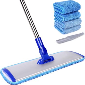 18-Inch Professional Microfiber Floor Cleaning Mop System: Flat Mop with Stainless Steel Handle, Includes 4 Reusable Mop Pads—Ideal for Wet Mopping and Dusting Hardwood, Vinyl, Laminate, and Tile Floors