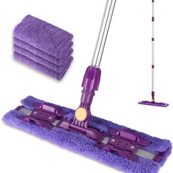 Microfiber Floor Mop — Includes 5 Reusable Mop Pads; Professional Dust Mop; Features a 57-Inch Telescopic Stainless Steel Handle; Wet & Dry Flat Mop; Suitable for Cleaning Hardwood, Laminate, Tile, Vinyl Floors, and Pet Hair