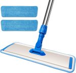 18-Inch Professional Microfiber Floor Cleaning Mop – Flat Mop with Stainless Steel Handle, 360° Swivel Head, Includes 2 Washable Mop Pads; Suitable for Wet & Dry Cleaning of Hardwood and Tile Floors (Blue)