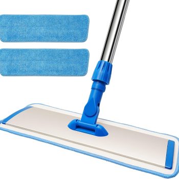 18-Inch Professional Microfiber Floor Cleaning Mop – Flat Mop with Stainless Steel Handle, 360° Swivel Head, Includes 2 Washable Mop Pads; Suitable for Wet & Dry Cleaning of Hardwood and Tile Floors (Blue)