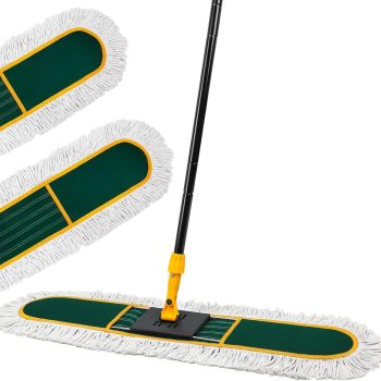 36-Inch Commercial Dust Mop, Extra-Large Floor Duster (Includes 2 Replacement Pads), 60-Inch Extended Handle, Heavy-Duty Industrial-Grade Flat Mop for Wet & Dry Use—Suitable for Hardwood, Marble, Laminate, Tile, Concrete, and Garage Floors