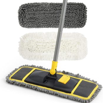 Floor Cleaning Dust Mop (Includes 2 Mop Pads of Different Materials), Wet & Dry Use—Suitable for Hardwood, Ceramic, Marble, Tile, and Laminate Floors; Ideal for Home & Kitchen Use; 51-Inch Full Length