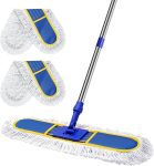 29.5-Inch Commercial Floor Dust Mop, Heavy-Duty Floor Duster (Includes 2 Reusable Cotton Mop Pads), 61-Inch Extended Handle, Flat Mop for Wet & Dry Use—Suitable for Hardwood, Marble, Laminate, Tile, Concrete, and Garage Floors (Blue)