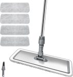 17.7" Microfiber Mop for Floor Cleaning, 59in Long Adjustable Stainless Steel Handle, 360° Rotating Large Flat Mops, 4 Washable Pads for Dry & Wet Cleaning for Hardwood, Vinyl, Laminate, Grey