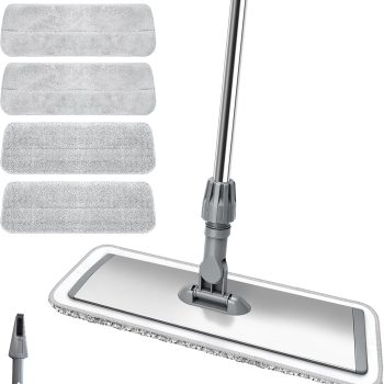 17.7" Microfiber Mop for Floor Cleaning, 59in Long Adjustable Stainless Steel Handle, 360° Rotating Large Flat Mops, 4 Washable Pads for Dry & Wet Cleaning for Hardwood, Vinyl, Laminate, Grey