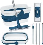 Collapsible Mop & Bucket Set — Includes a scrubbing mop and cleaning brush; a specialized cleaning tool kit for tile, laminate, and hardwood floors; features a collapsible bucket and a washable microfiber mop (Blue).