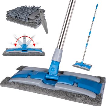 Microfiber Dust Mop with Rotatable Flat Head, Professional Wet Dry Floor Mop with Extendable Handle and Washable Pads for Wood, Tile, Vinyl, Laminate, Marble, Hard Surface, 54"