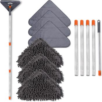 Wall Cleaning Mop: Features an extra-long 79-inch handle and a 360-degree rotating head—a versatile cleaning tool for walls, ceiling fans, dusting, baseboards, and floors; includes a built-in squeegee for ceiling cleaning and 6 replacement mop pads.