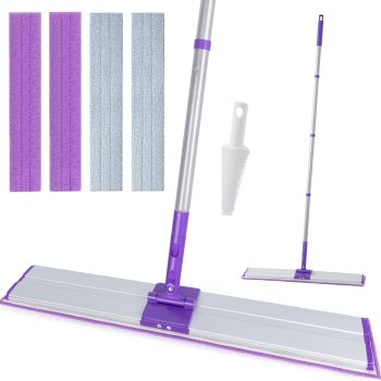 24-Inch Floor Cleaning Microfiber Mop: Designed for both wet and dry use; suitable for hardwood, laminate, tile, and vinyl flooring; includes 4 washable, reusable microfiber mop pads.
