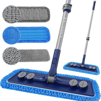 Microfiber Floor Cleaning Mop—Hardwood Floor Dust Mop: Features a 55-Inch Adjustable Handle and 3 Extra-Thick Washable Mop Pads—Suitable for Dry and Wet Cleaning (Removing Pet Hair, Cleaning Walls, Tiles, Wood, and Laminate Floors)—Ideal for Home and Kitchen Use