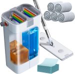 Mop & Bucket Set — Flat Mop and Bucket Cleaning System with Wringing Mechanism; Wall-Cleaning Mop with Adjustable Handle (Extends up to 61 inches); Includes 5 Washable Microfiber Mop Pads