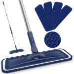 Microfiber Floor Cleaning Mop — Flat-Profile Design; Includes 4 Washable Chenille Mop Pads; Suitable for Dry Dusting Hardwood, Laminate, Tile, Vinyl, Walls, and Various Hard Surfaces; Features a 150cm Adjustable Handle