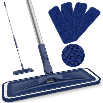 Microfiber Floor Cleaning Mop — Flat-Profile Design; Includes 4 Washable Chenille Mop Pads; Suitable for Dry Dusting Hardwood, Laminate, Tile, Vinyl, Walls, and Various Hard Surfaces; Features a 150cm Adjustable Handle