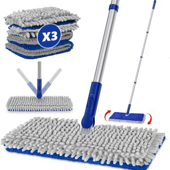 Double-Sided Microfiber Dust Mop — Dry Flat Mop / Wall Cleaner, specifically designed for hardwood floors; includes 3 reusable mop pads and a dual-sided flip mop head; suitable for apartments, kitchens, tile, laminate flooring, and pet hair cleanup.