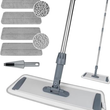 60-Inch Extra-Large Microfiber Flat Floor Mop – Wet & Dry Use, Includes 4 Washable Mop Pads, 360° Swivel Head; Suitable for Hardwood, Vinyl, and Tile Floors