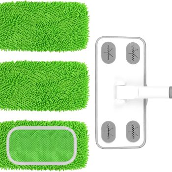 Reusable Microfiber Floor Cleaning System — A dual-use dry/wet sweeping and mopping set containing one handle and three washable chenille mop pads; suitable for the dry and wet cleaning of hardwood, tile, and laminate floors.