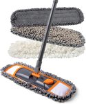 Floor Cleaning Mop Set — Includes 3 Washable Replacement Mop Pads and a 55-Inch Extendable Handle; Multi-Functional Dusting Mop Suitable for Hardwood, Marble, and Tile Floors (Orange)