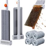 Self-Wringing Microfiber Mop — Hands-Free Flat Mop (with Squeegee Wringer); Aluminum Alloy Frame; Wet & Dry Use; Ideal for Apartments, Small Homes, Windows, and Walls; Suitable for Hardwood, Laminate, Tile, and Vinyl Floors; Includes 4 Reusable Mop Pads